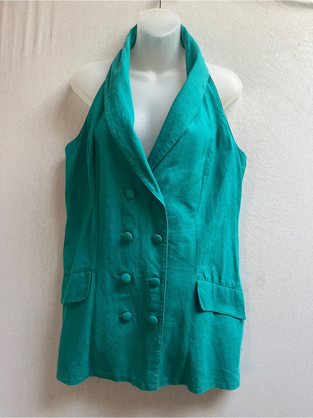 Vintage Jeni HB Sleeveless Double Breasted Halter Vest Dress Size M Woven